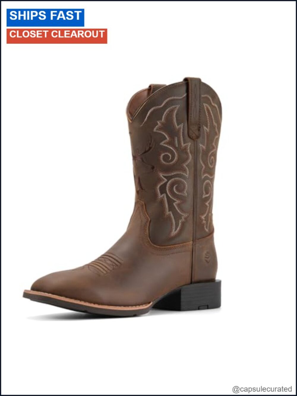 Men's Leather Square Toe Pull On Western Cowboy Boots 10 Inch